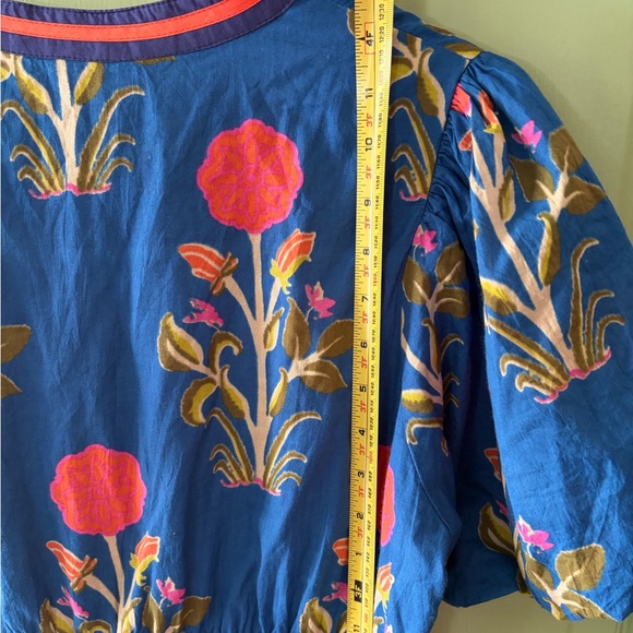 THML Floral dahlia puff sleeve Midi Dress blue green - Picture 10 of 11